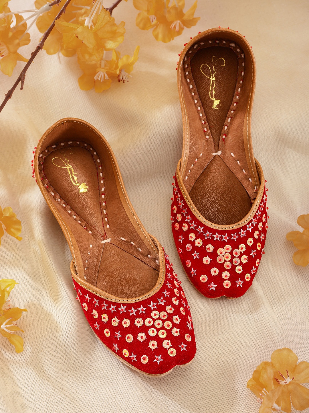 

Sangria Women Red Embellished Ethnic Mojaris