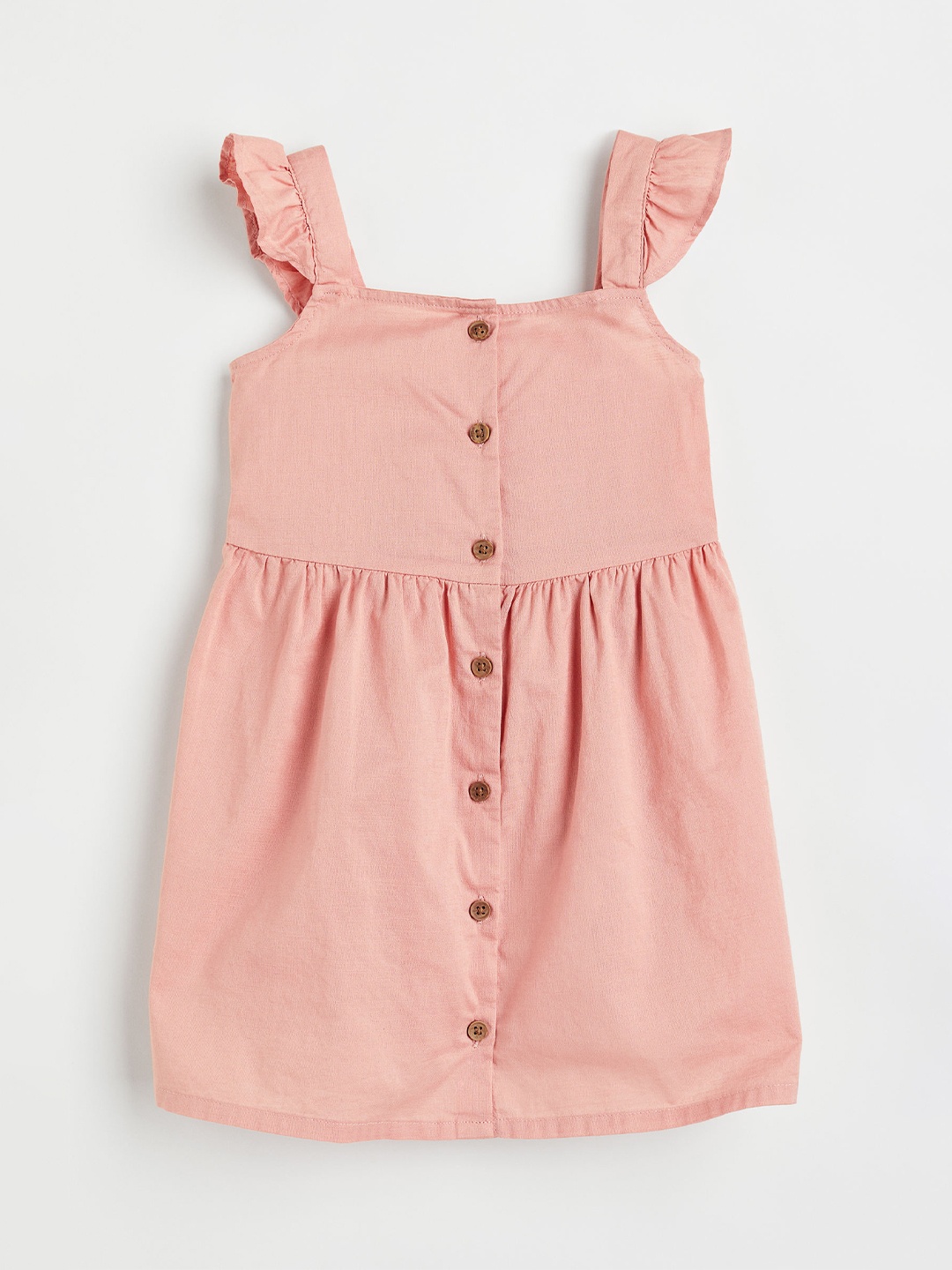 

H&M Girls Pink Solid Flounce-Trimmed Cotton Dress