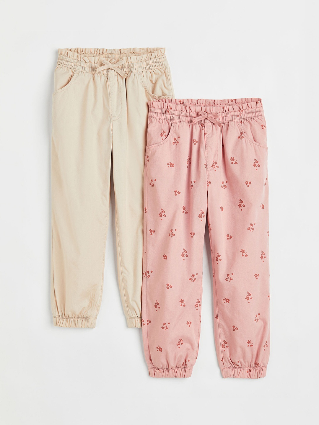 

H&M Girls 2-Pack Cotton Poplin Joggers, Beige