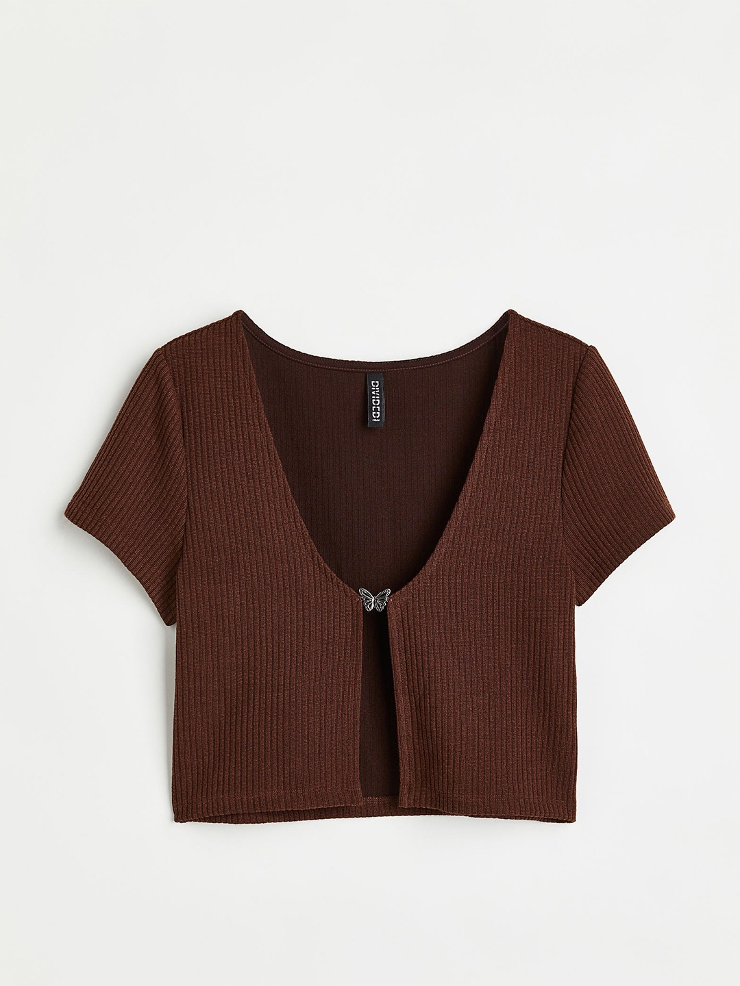 

H&M Brown Butterfly-Detail Ribbed Top