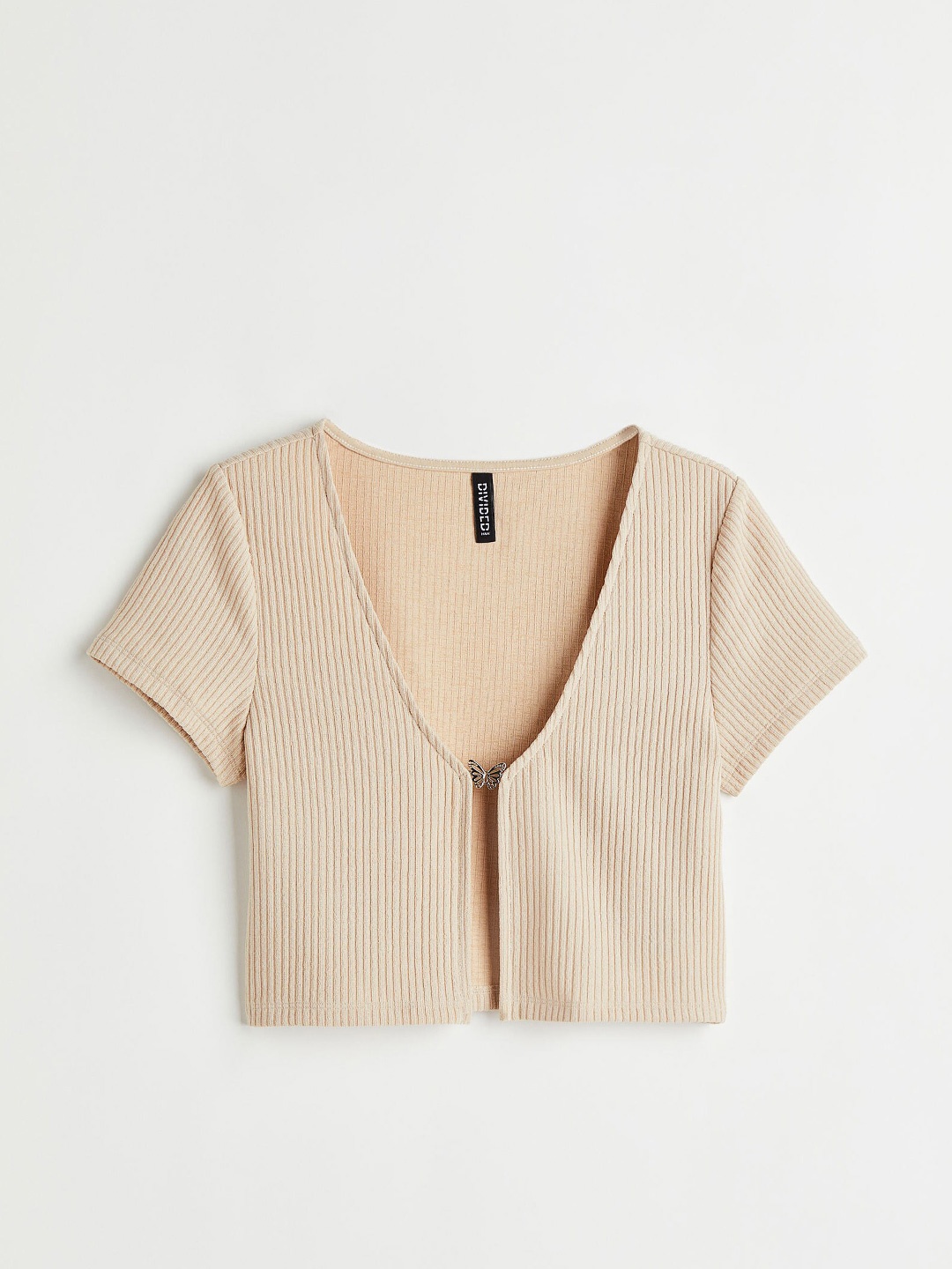 

H&M Women Beige Butterfly-detail Ribbed Top