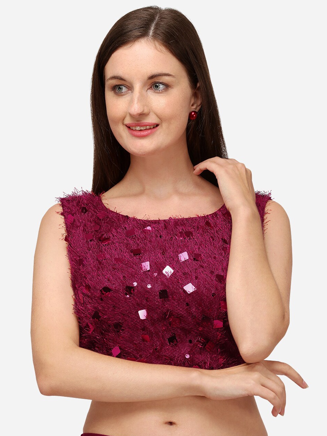 

Fab Dadu Women Red Sequin Embellished Silk Saree Blouse