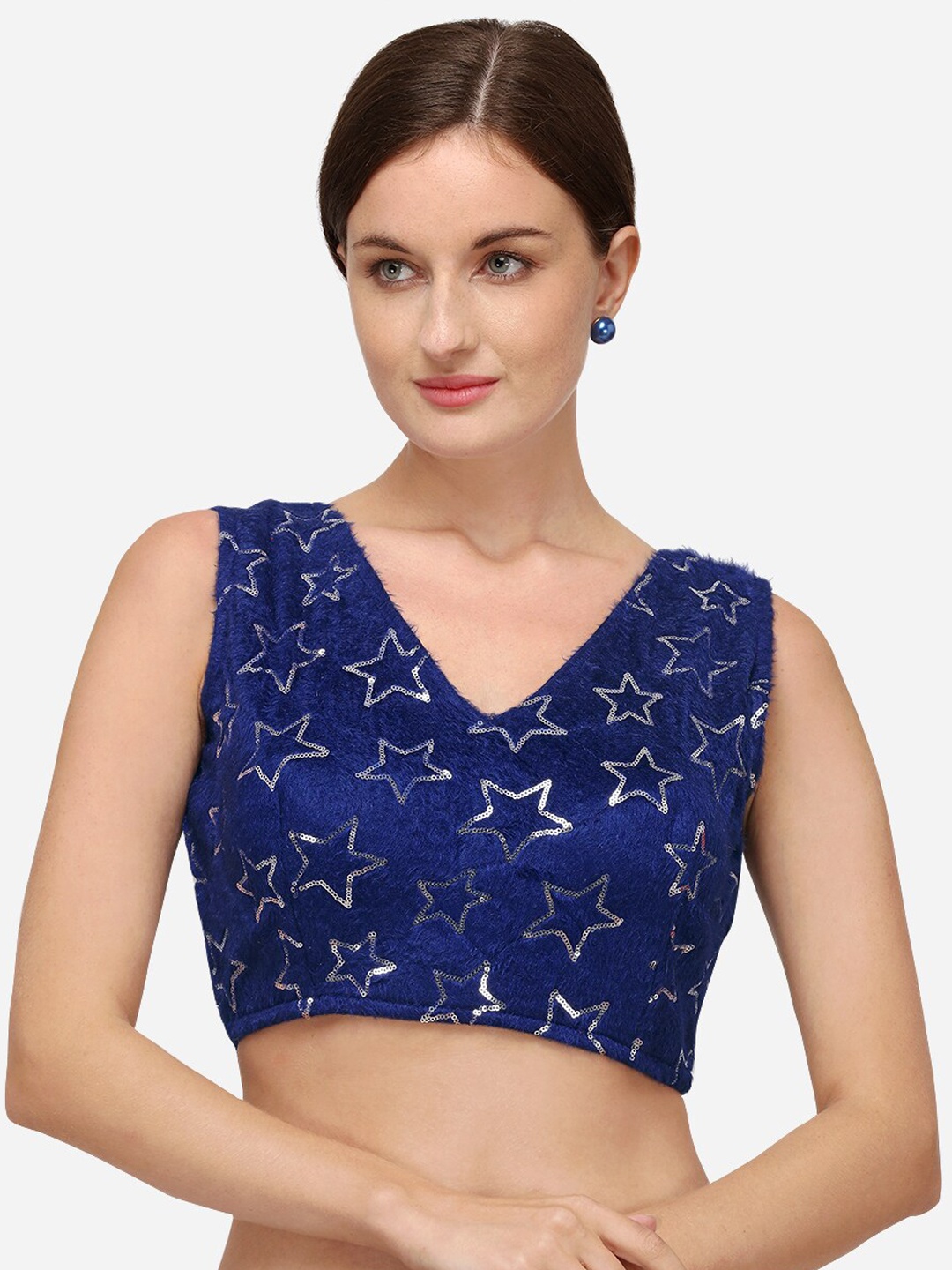 

Fab Dadu Women Navy Blue Sequin Embellished Silk Saree Blouse