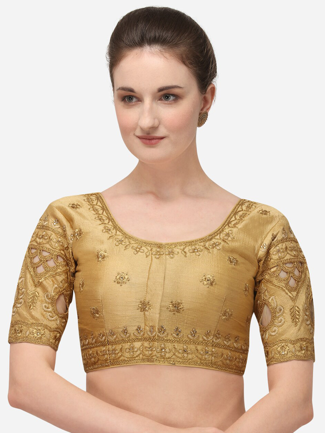 

Fab Dadu Beige Embroidered Saree Blouse