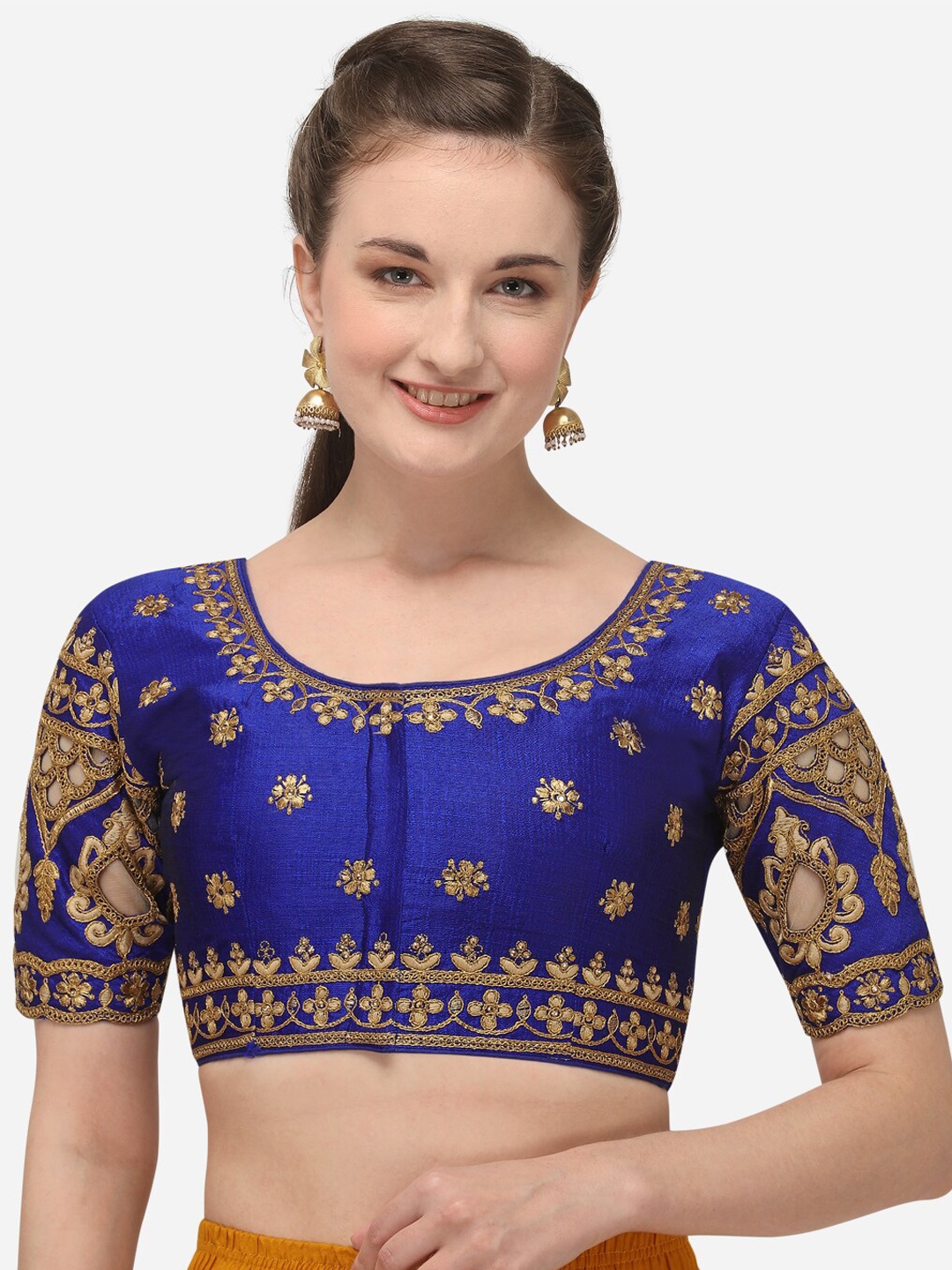 

Fab Dadu Women Blue Embroidered Silk Saree Blouse