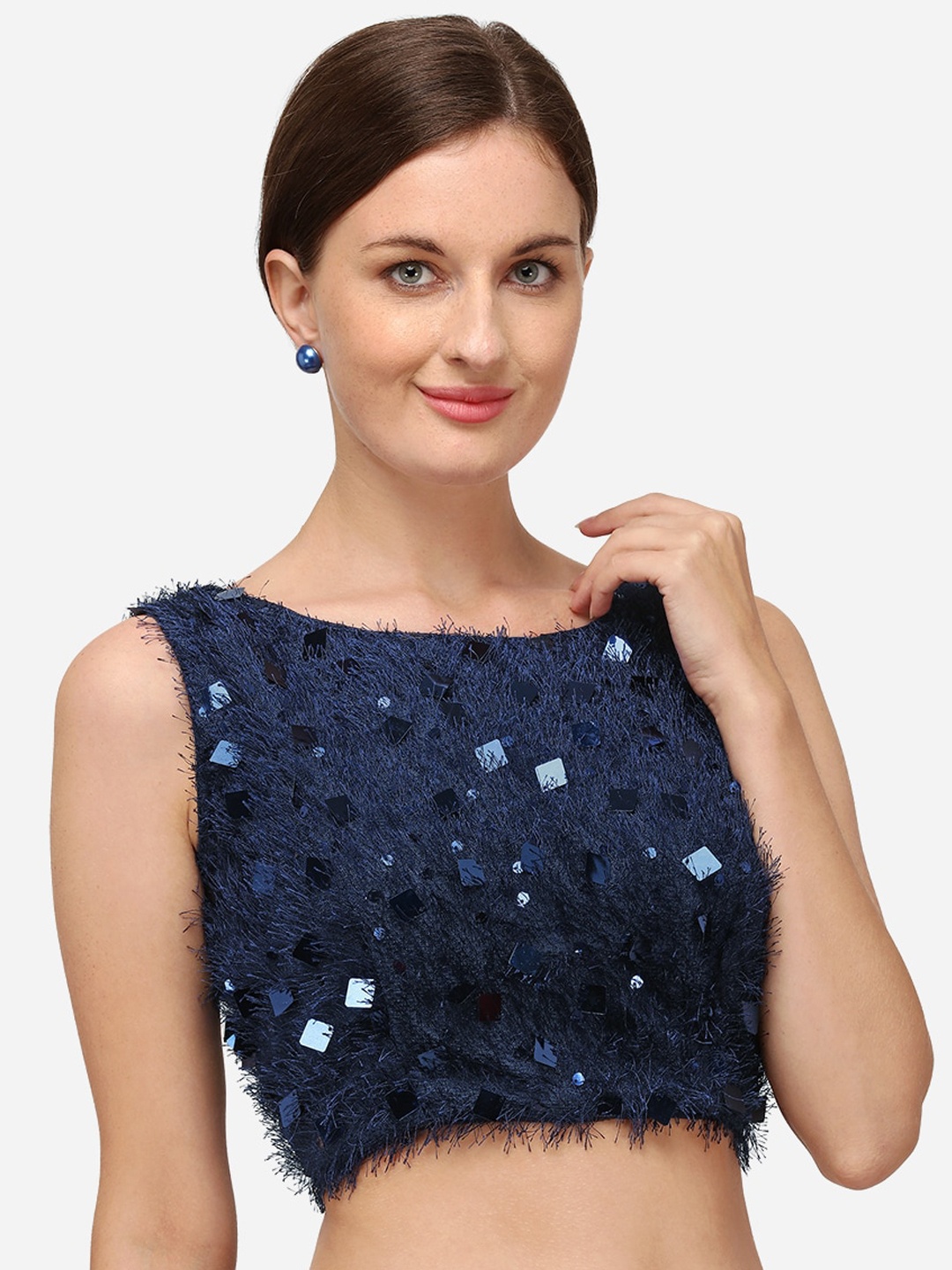 

Fab Dadu Navy Blue Embellished Saree Blouse