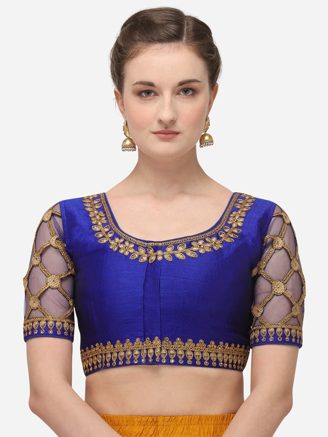 

Fab Dadu Women Blue Embroidered Silk Saree Blouse
