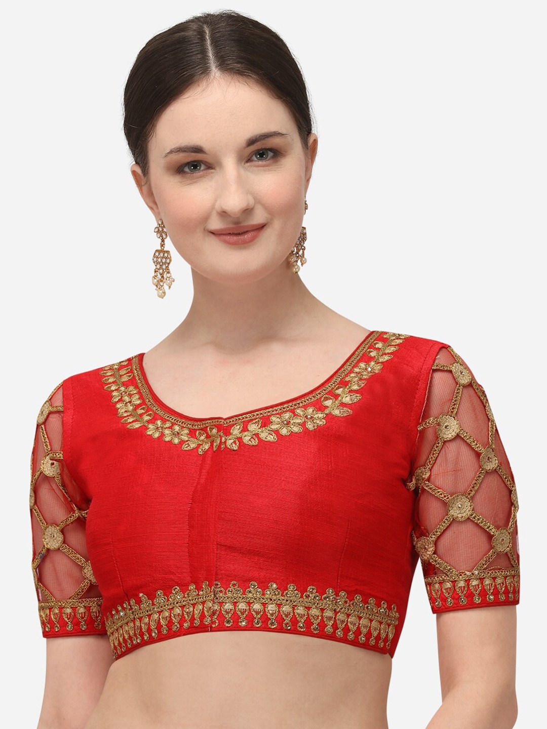 

Fab Dadu Women Red Embroidered Silk Saree Blouse