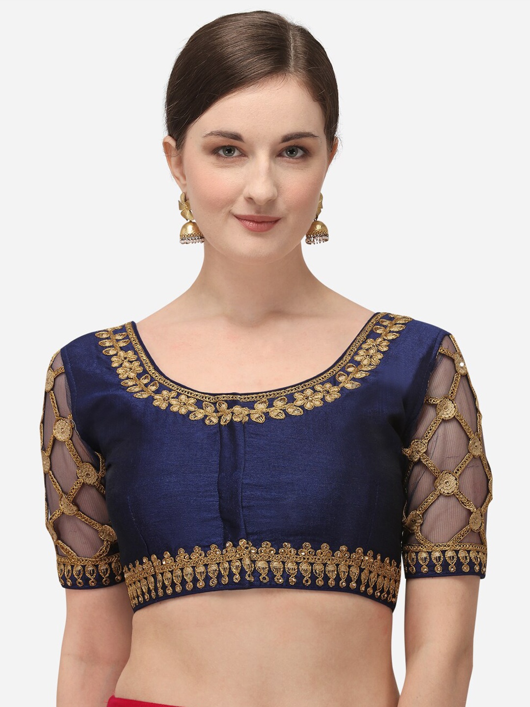 

Fab Dadu Women Navy Blue Embroidered Saree Blouse