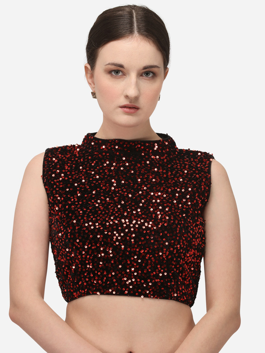 

Fab Dadu Women Red Sequin Embellished Velvet Saree Blouse