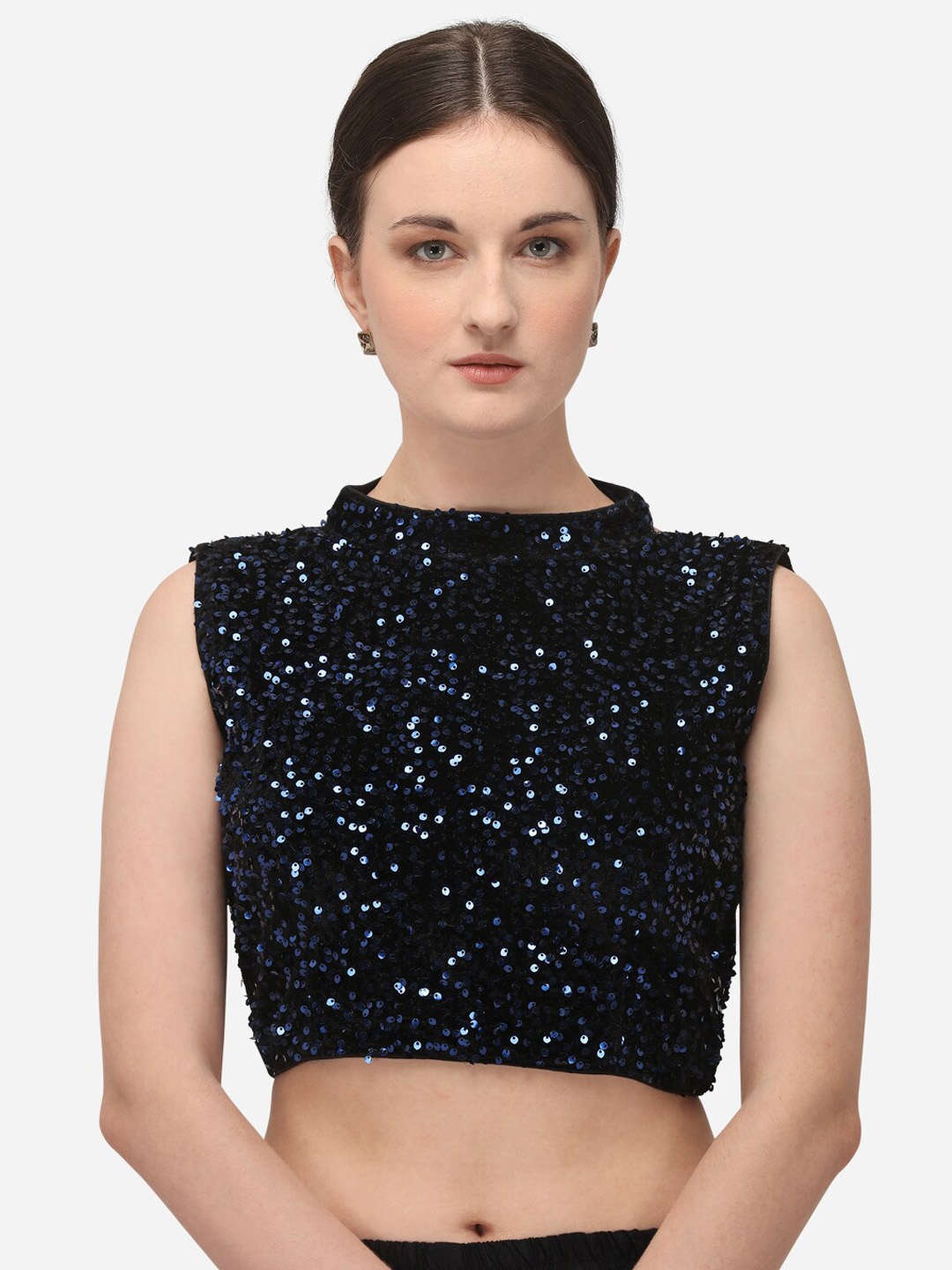 

Fab Dadu Women Navy Blue Embellished Saree Blouse