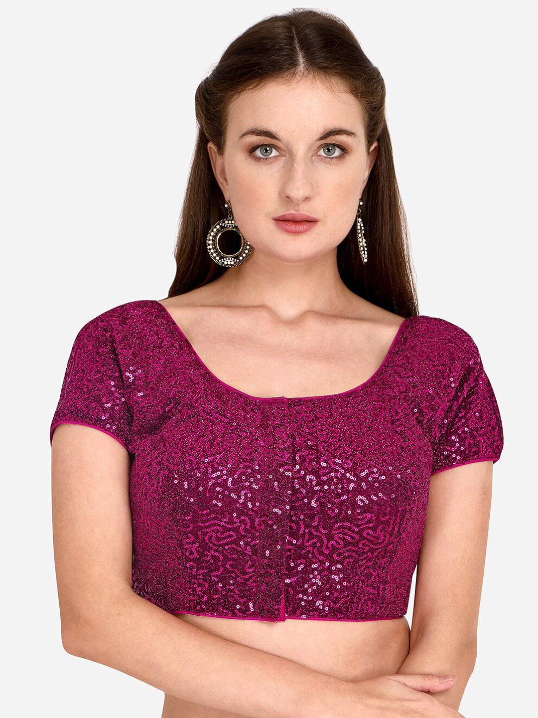 

Fab Dadu Women Pink Sequin Embellished Net Saree Blouse