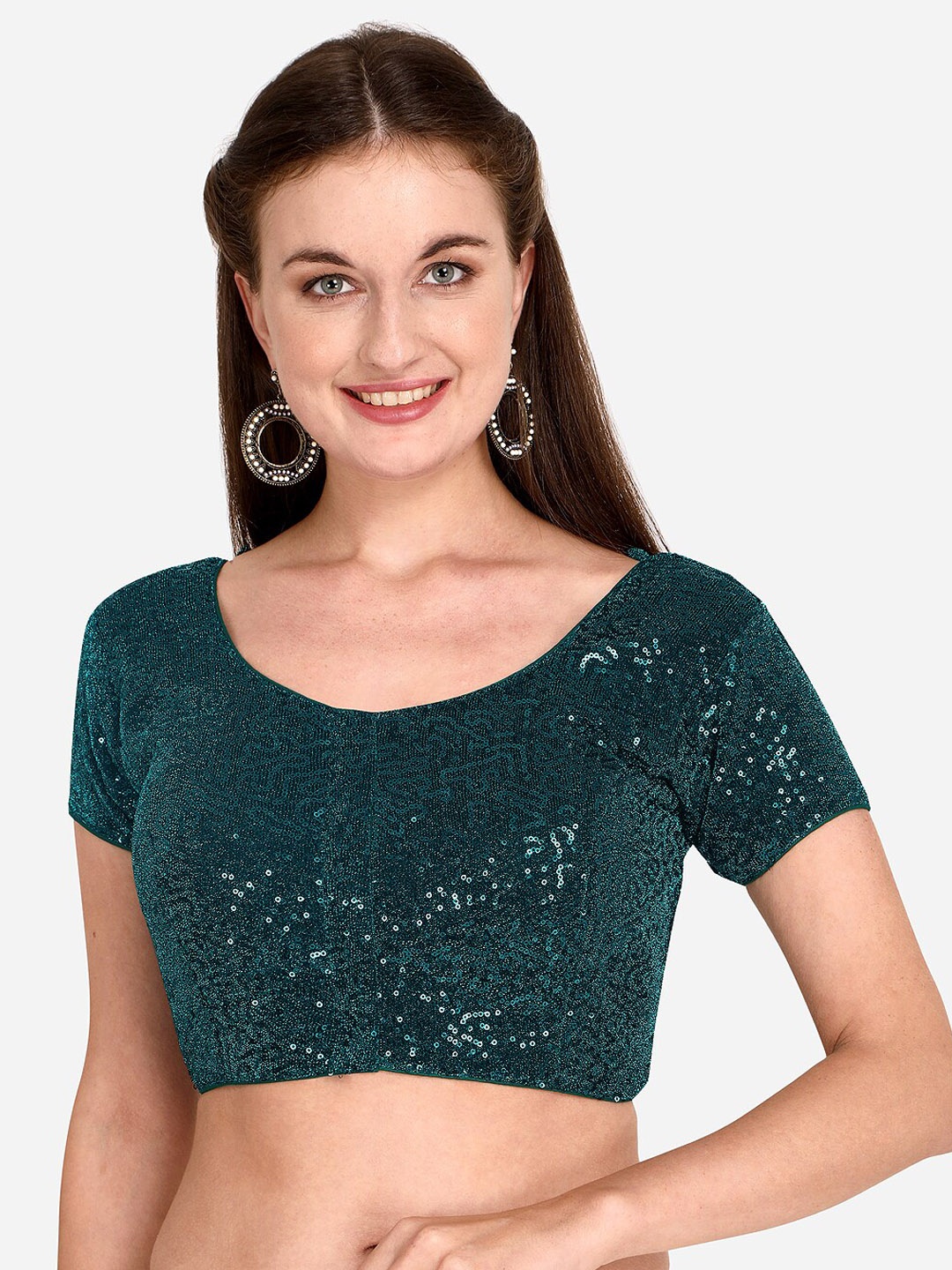

Fab Dadu Women Green Sequin Embellished Net Saree Blouse
