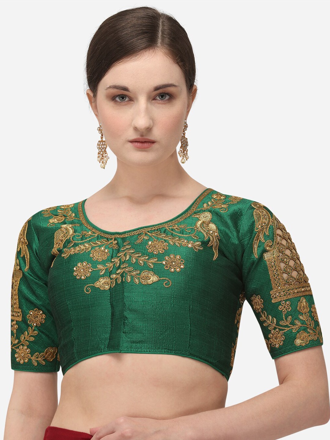 

Fab Dadu Women Green Embroidered Silk Saree Blouse