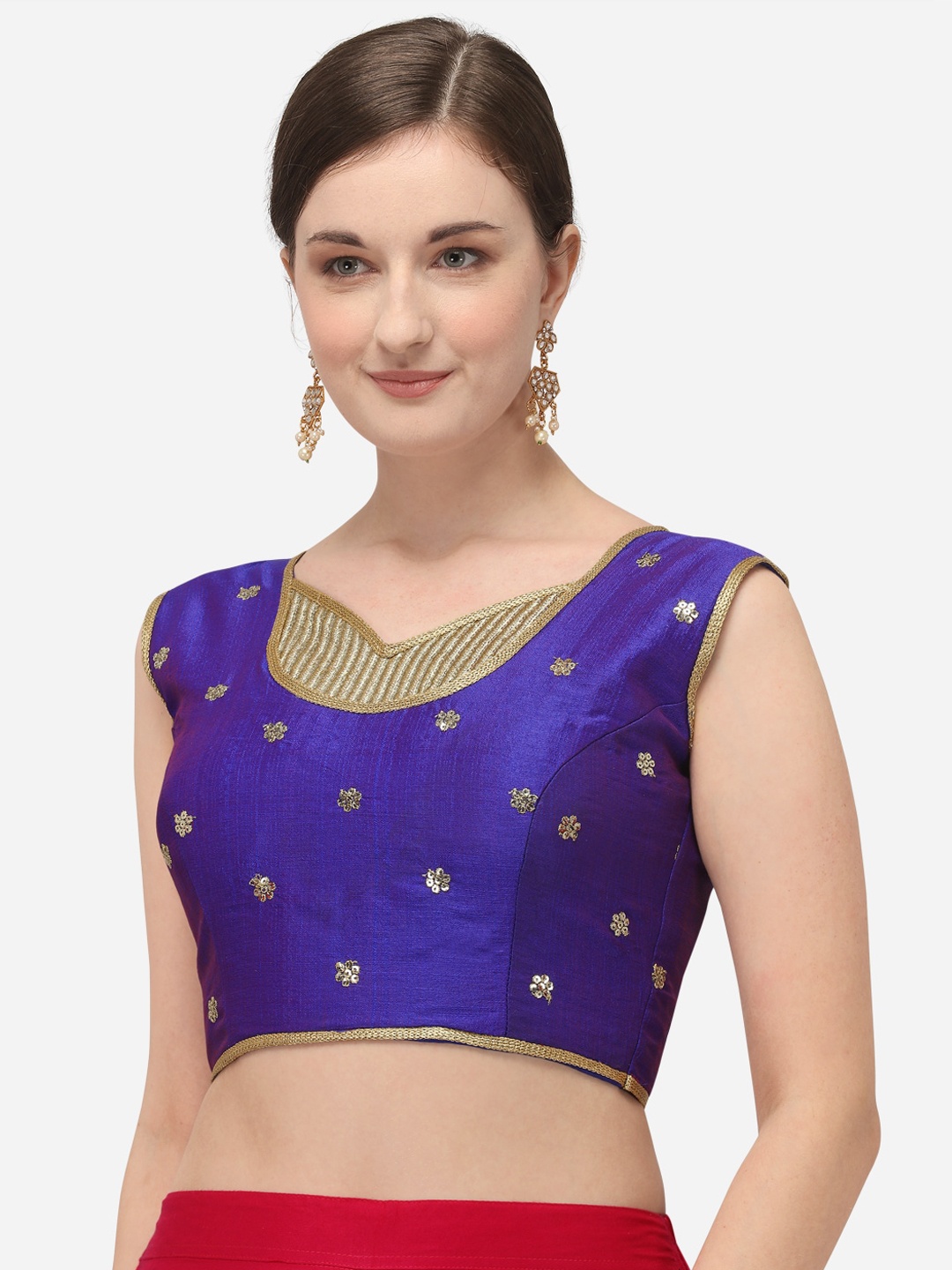 

Fab Dadu Women Blue Embroidered Silk Readymade Saree Blouse