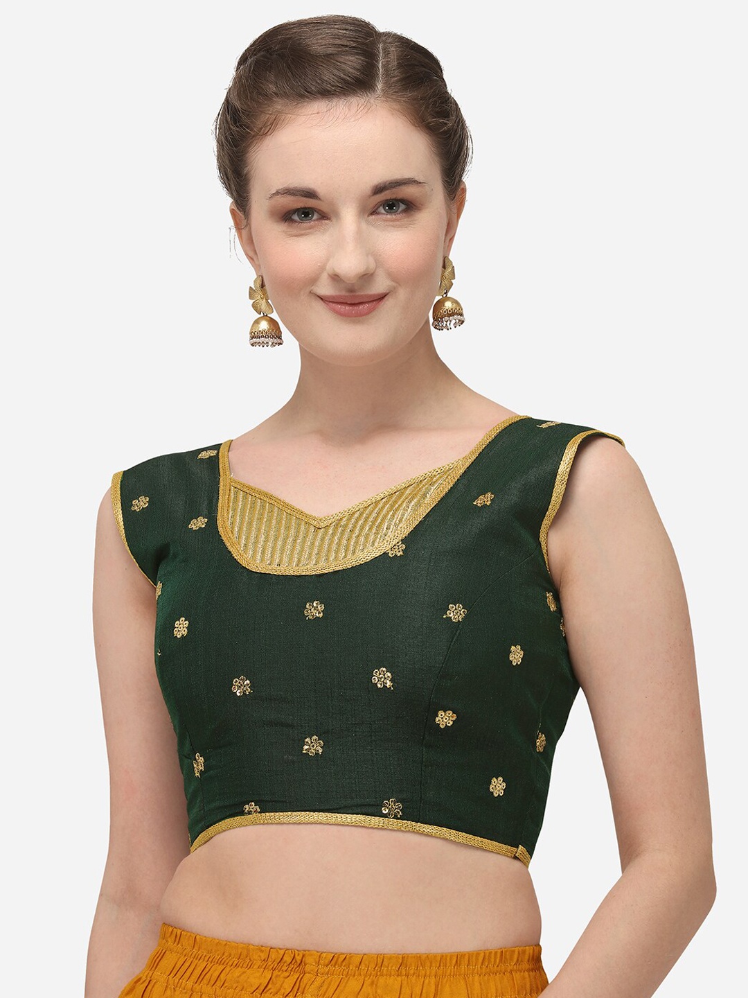 

Fab Dadu Women Dark Green Embroidered Silk Saree Blouse
