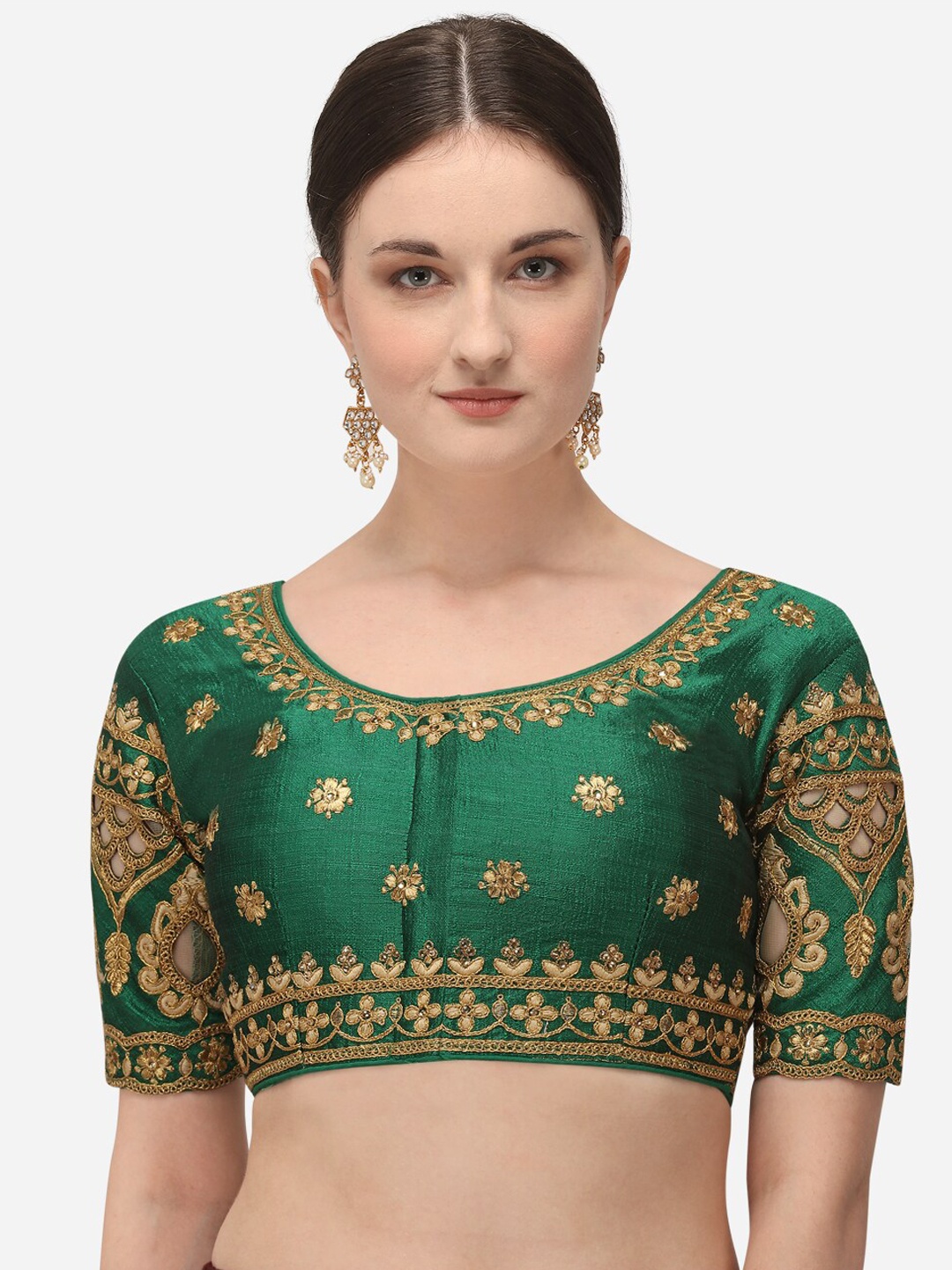 

Fab Dadu Women Green Embroidered Phantom Silk Saree Blouse