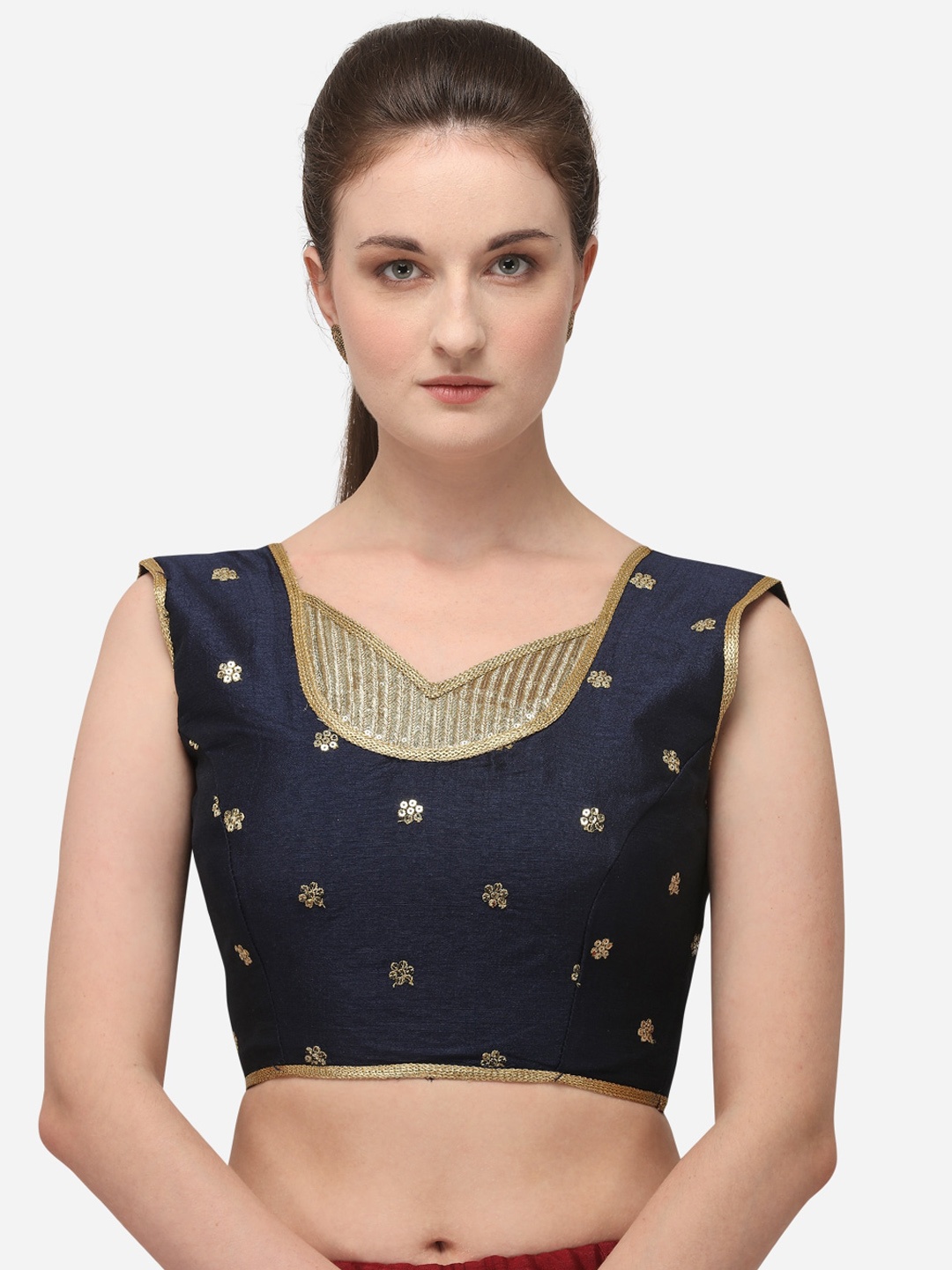 

Fab Dadu Women Navy Blue Thread Work Saree Blouse