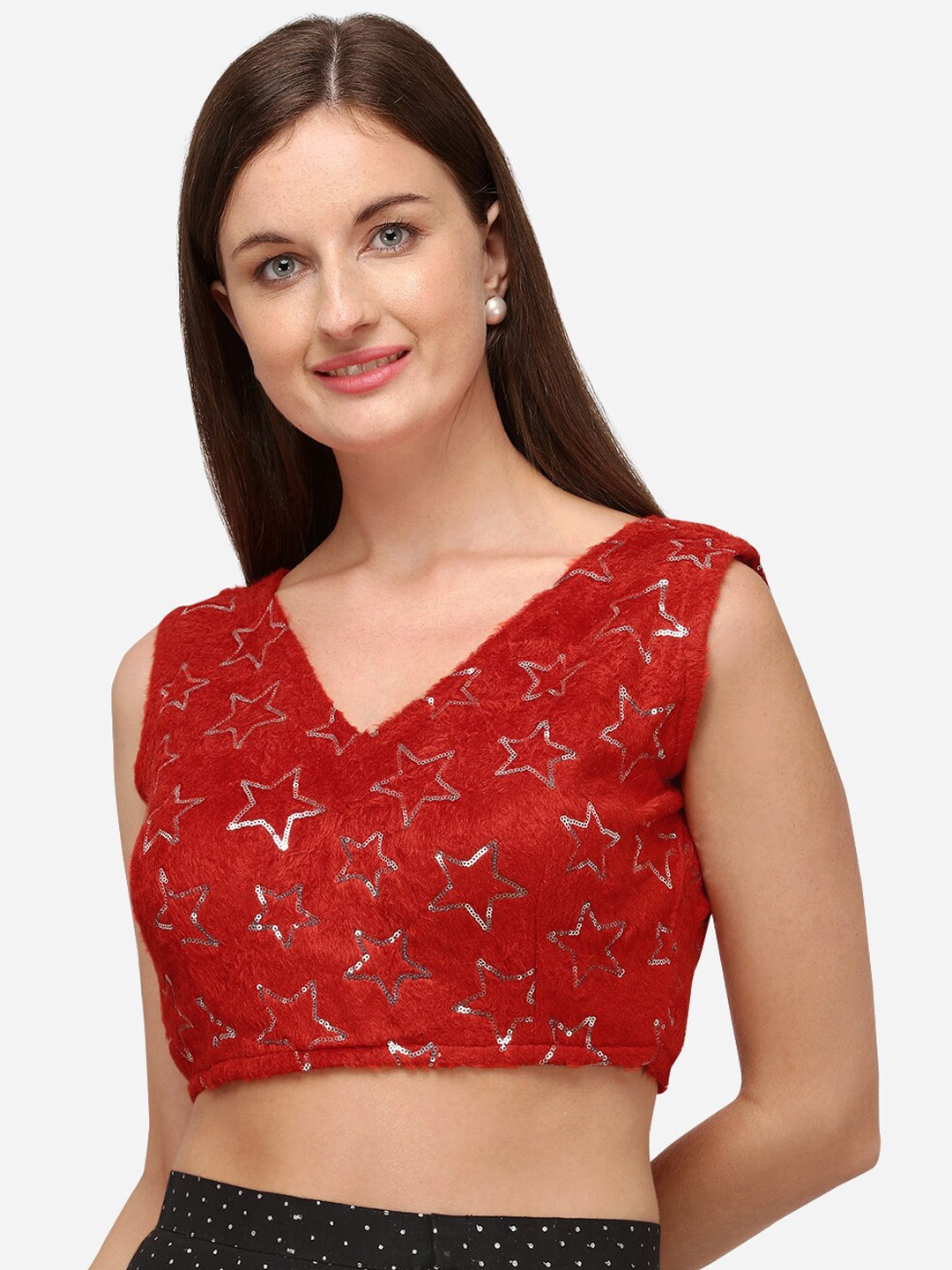 

Fab Dadu Women Red Sequined Saree Blouse