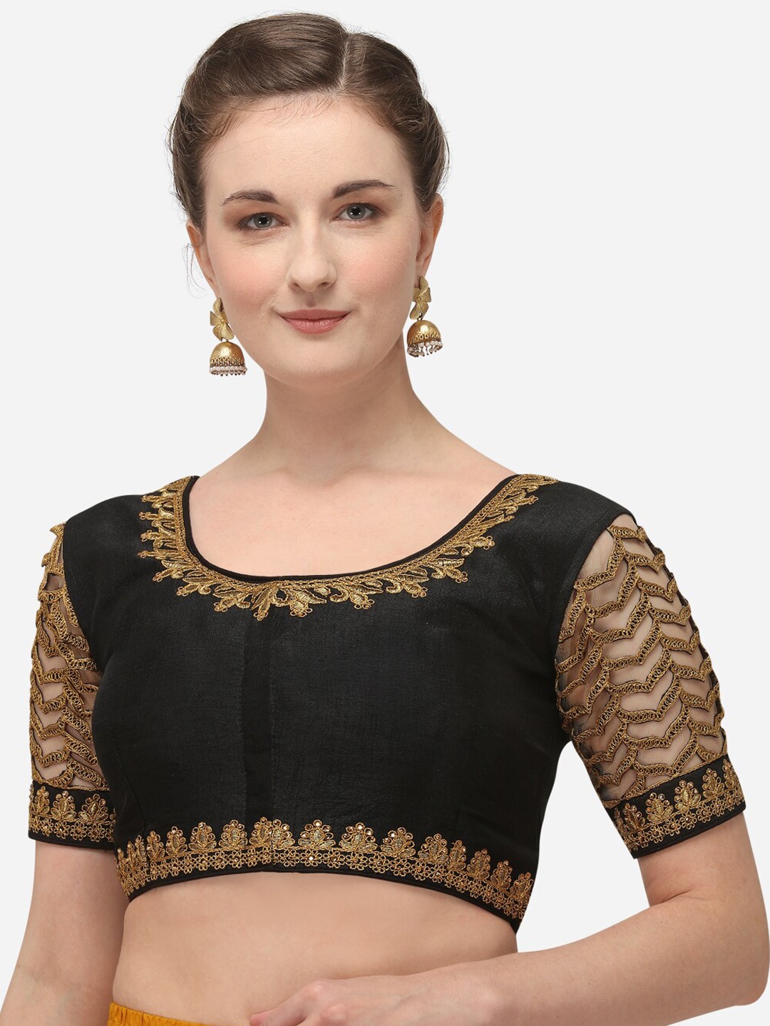 

Fab Dadu Women Black Embroidered Phantom Silk Readymade Saree Blouse