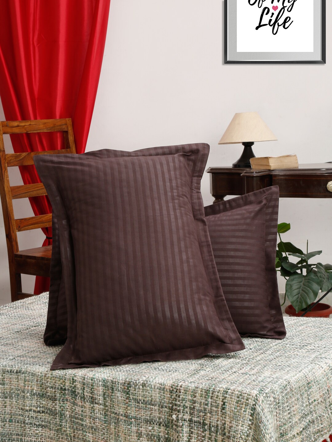 

HOSTA HOMES Pack Of 2 Brown Striped 280 TC Pillow Covers