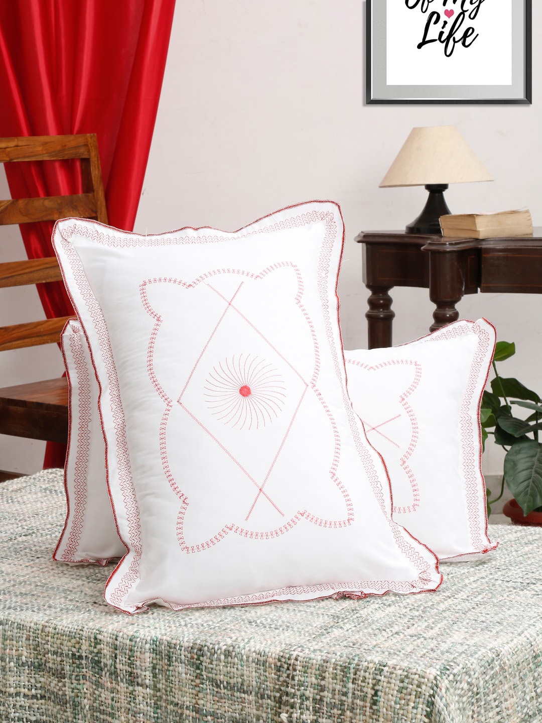

HOSTA HOMES Pack Of 2 White Embroidered 220 TC Pure Cotton Pillow Covers