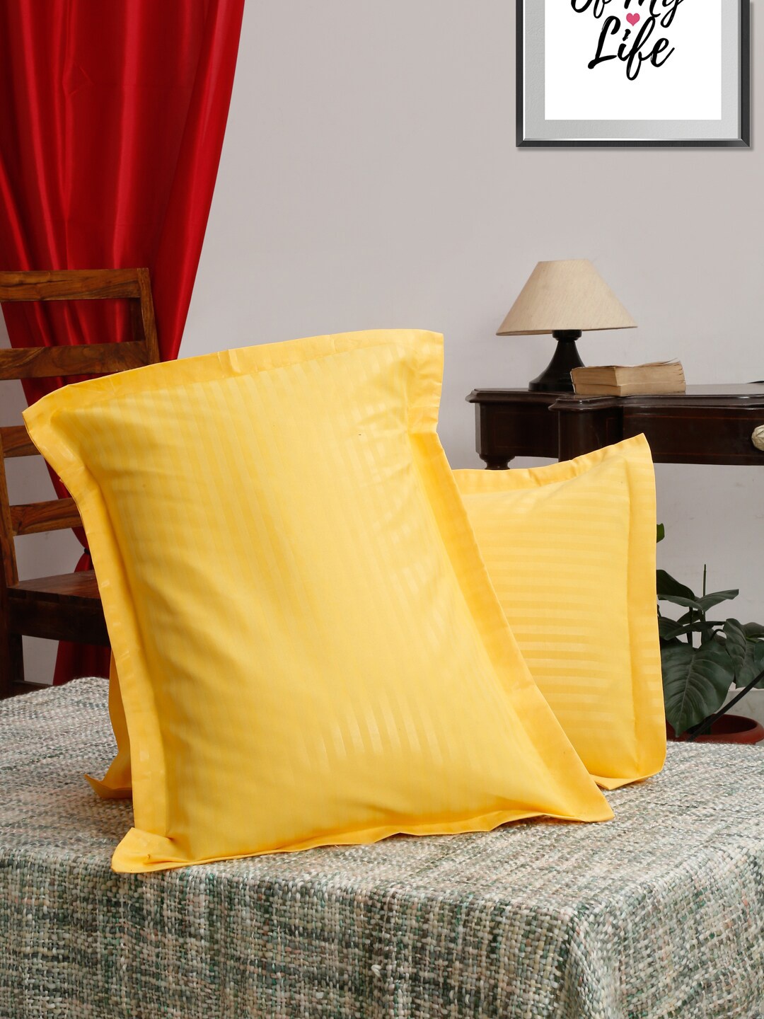 

HOSTA HOMES Pack Of 2 Yellow Striped 280TC Pillow Covers