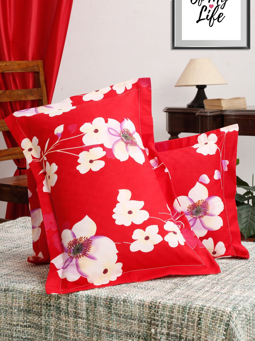 

HOSTA HOMES Pack Of 2 Red Printed Micro Cotton 280 TC Pillow Covers