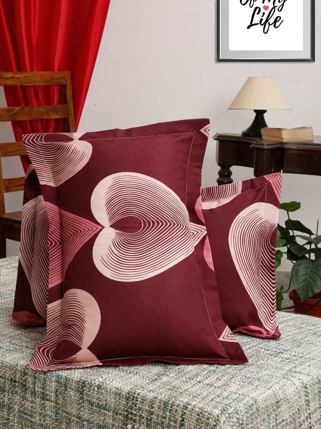 

HOSTA HOMES Set Of 2 Burgundy Printed Micro Cotton 280 TC Pillow Covers