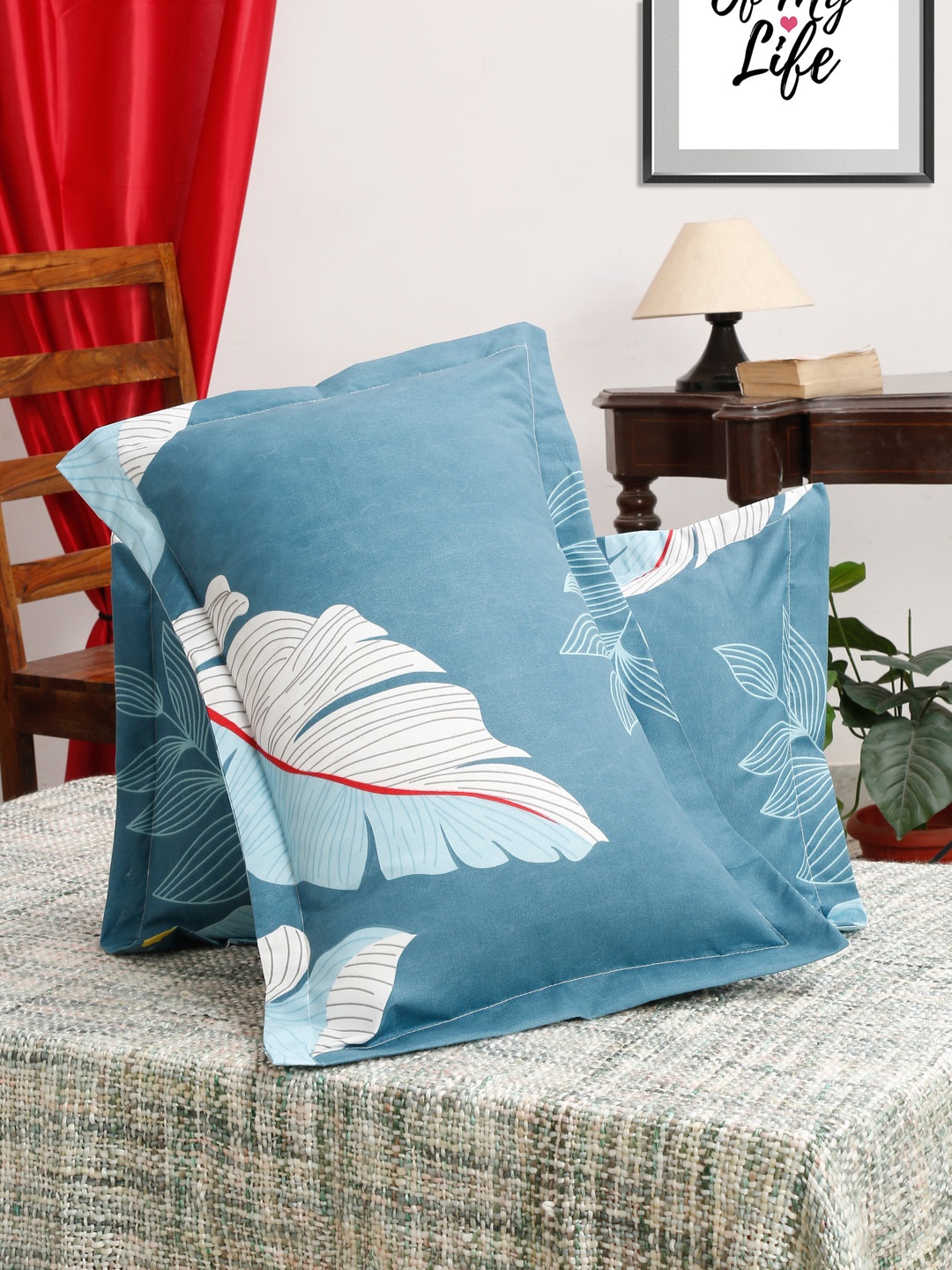 

HOSTA HOMES Pack Of 2 Blue Printed 280 TC Pillow Covers