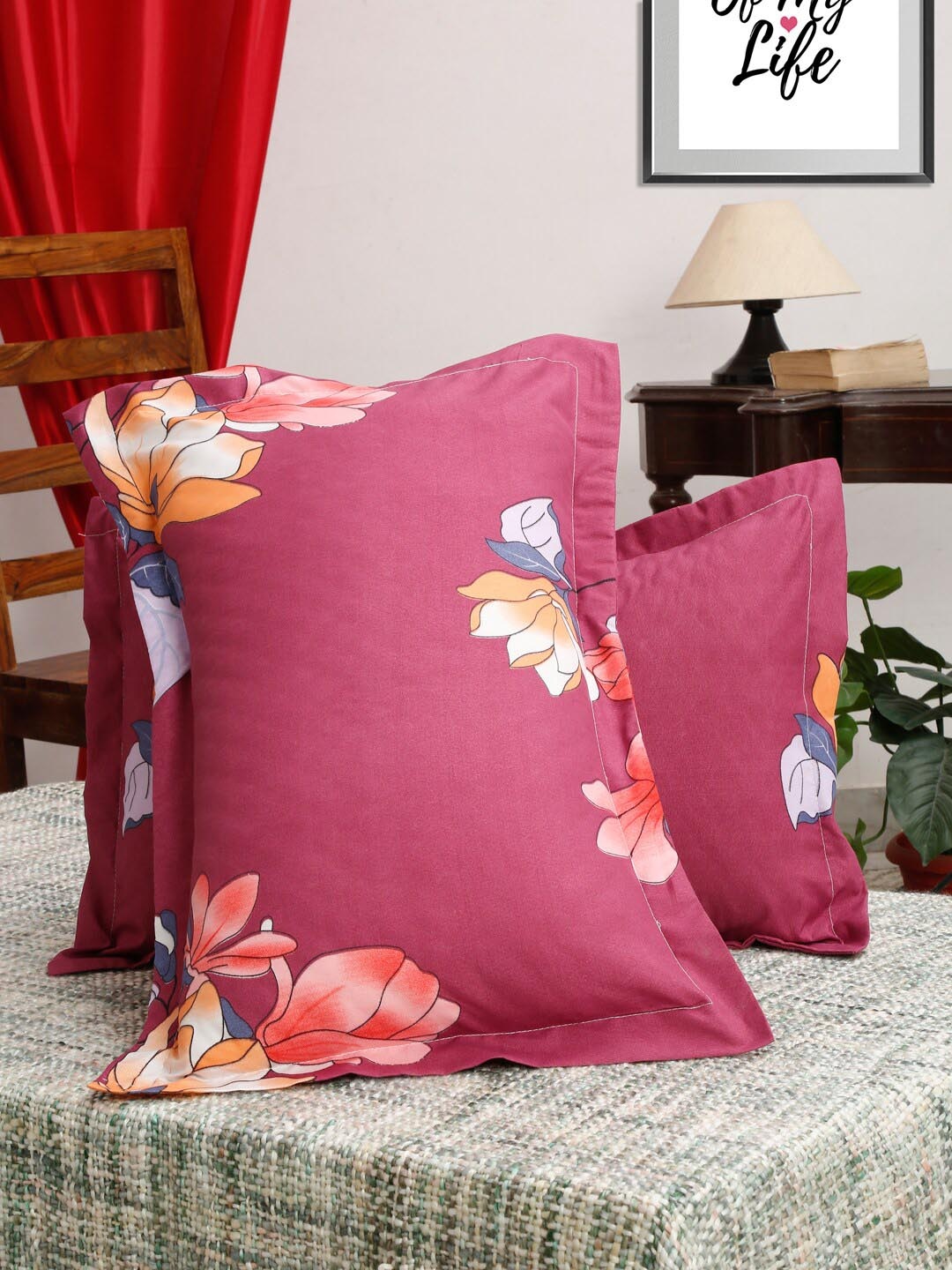 

HOSTA HOMES Pack Of 2 Pink Printed Micro Cotton 280 TC Pillow Covers