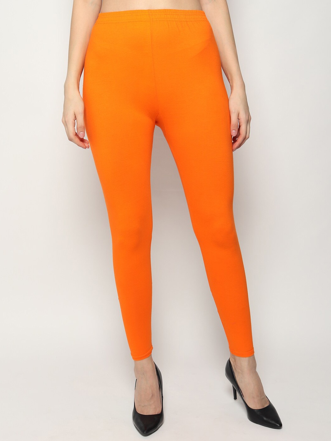 

KEX Women Orange Solid Cotton Ankle Length Leggings