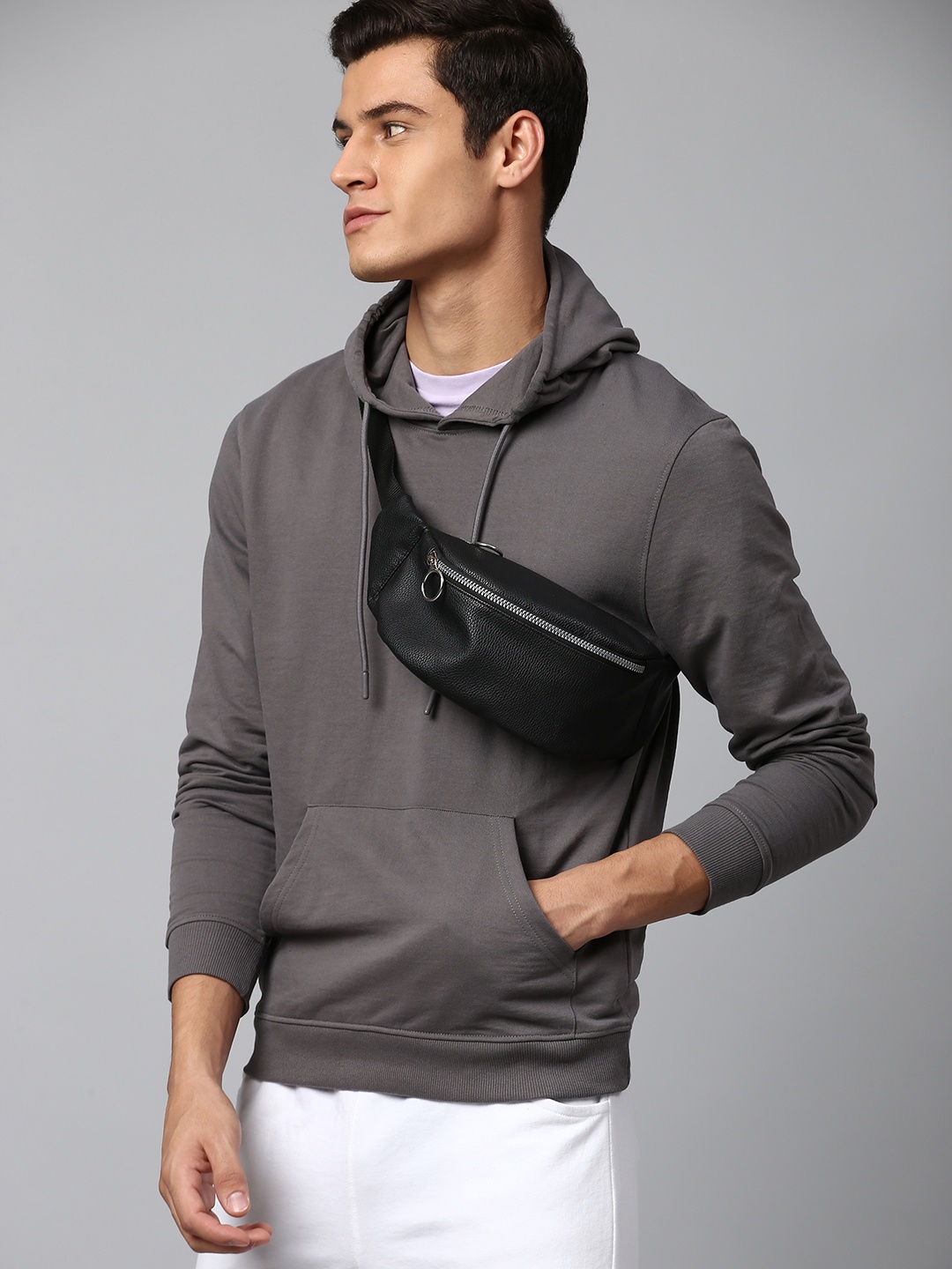 

Dennis Lingo Men Grey Solid Hooded Sweatshirt