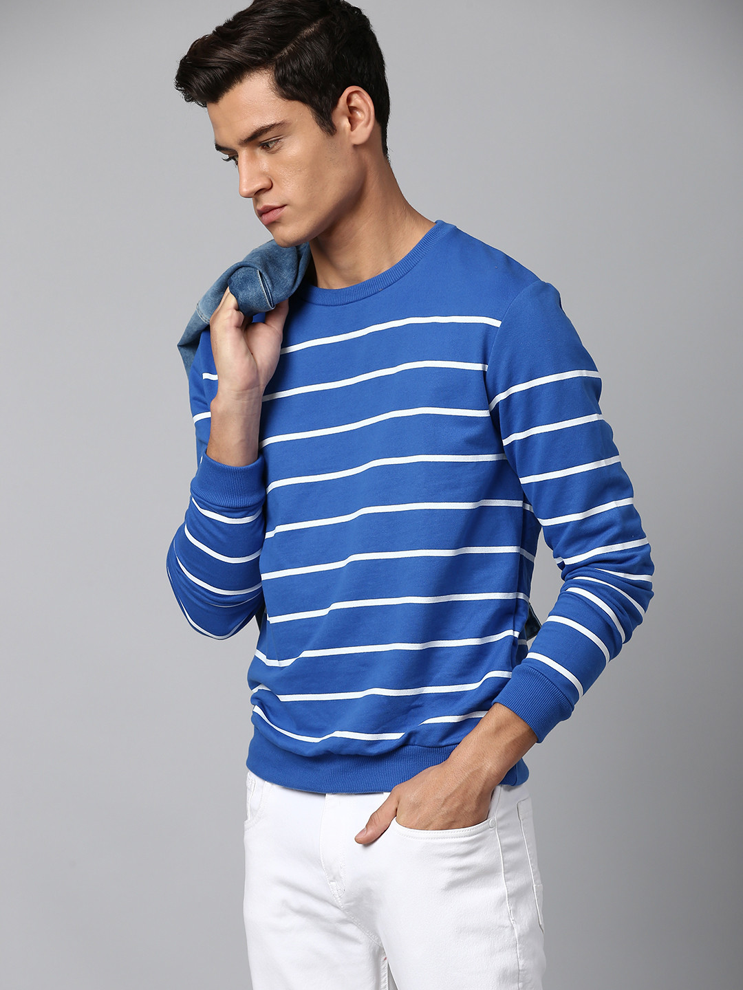 

Dennis Lingo Men Blue and White Striped Sweatshirt