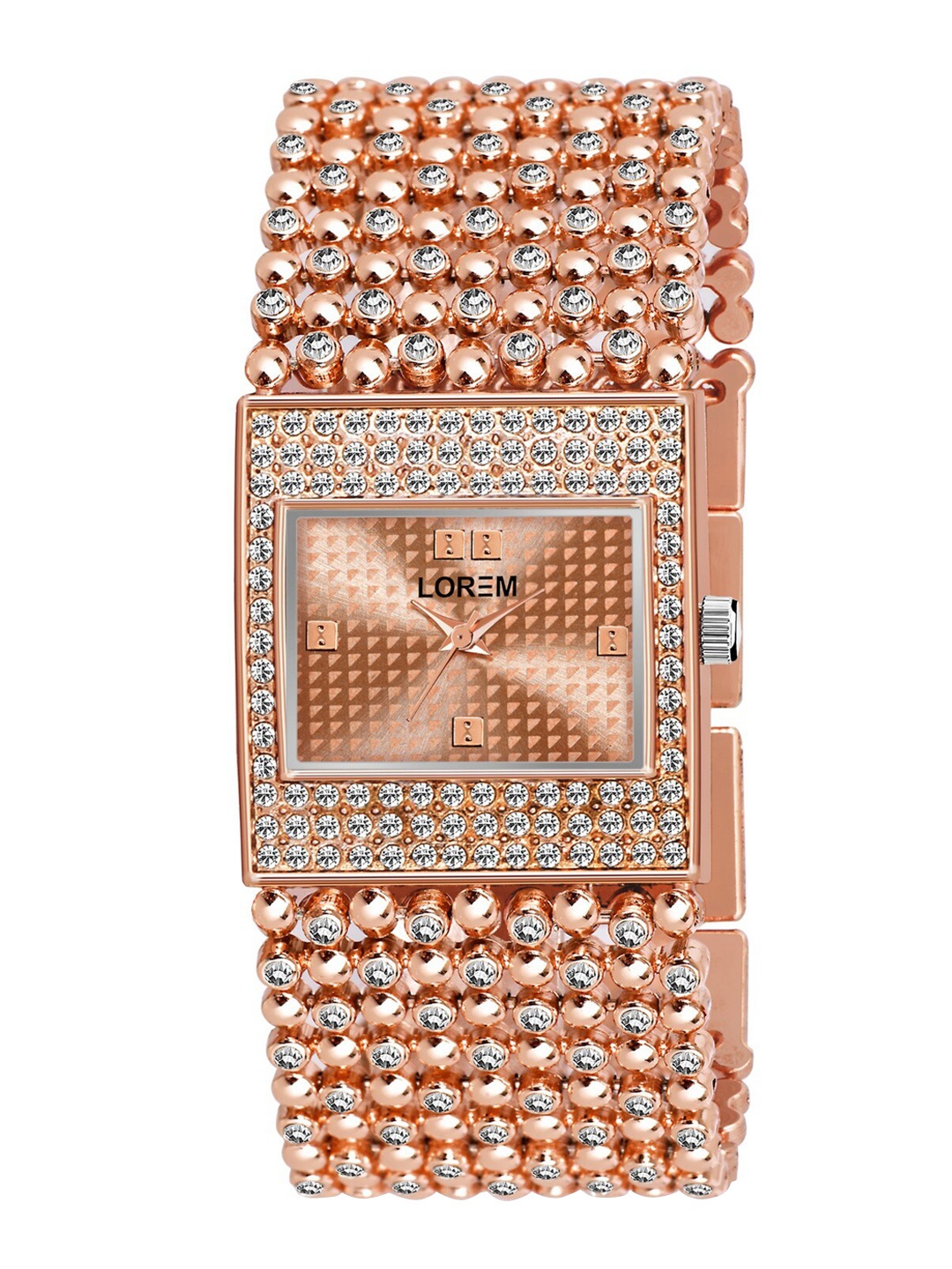 

LOREM Women Rose Gold-Toned Embellished Dial & Bracelet Style Straps Analogue Watch