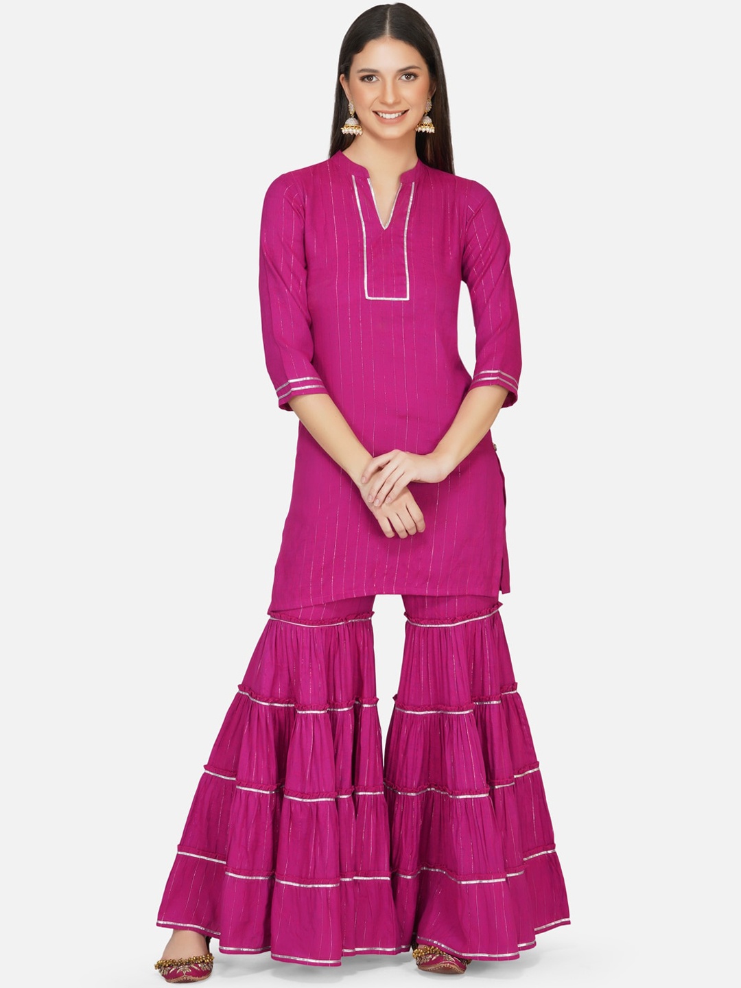 

FABNEST Women Pink Printed Kurti with Sharara
