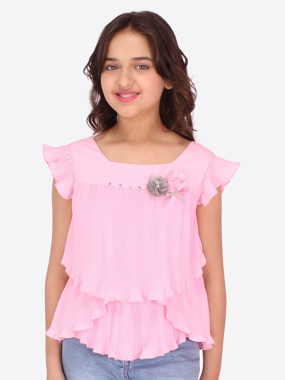 

CUTECUMBER Women Pink Layered Georgette Tiered Top