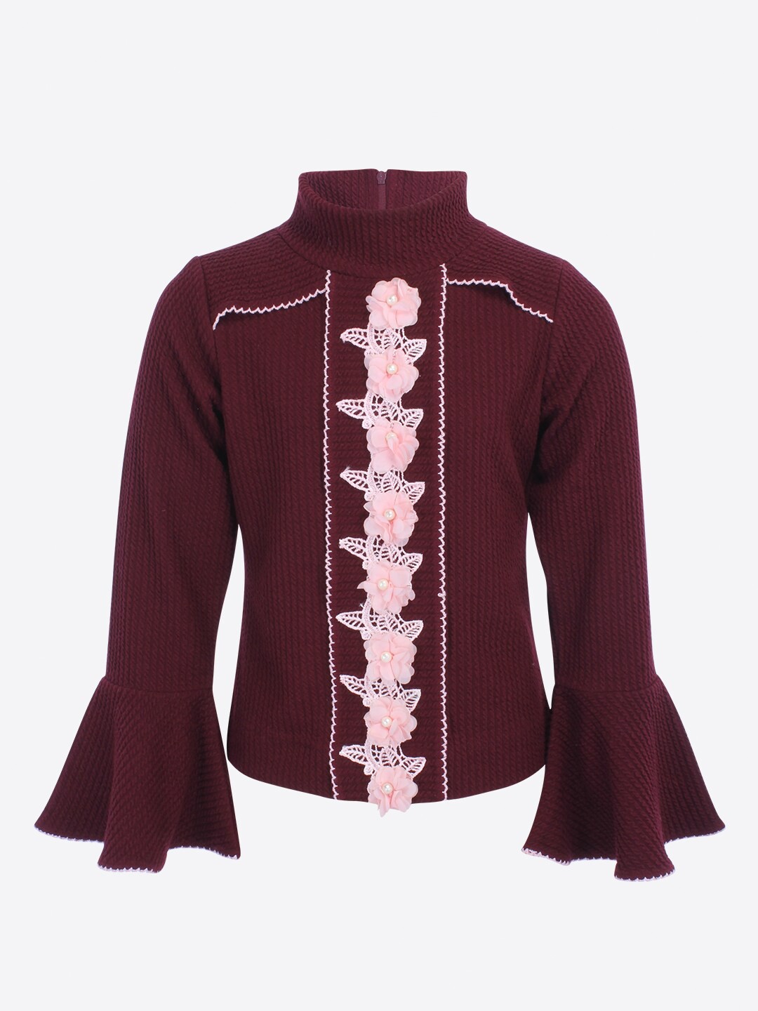 

CUTECUMBER Maroon Floral Embroidered Top