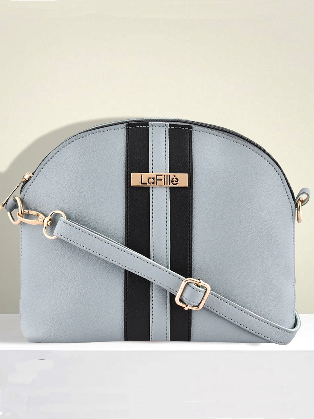

LaFille Turquoise Blue & Black Striped Sling Bag