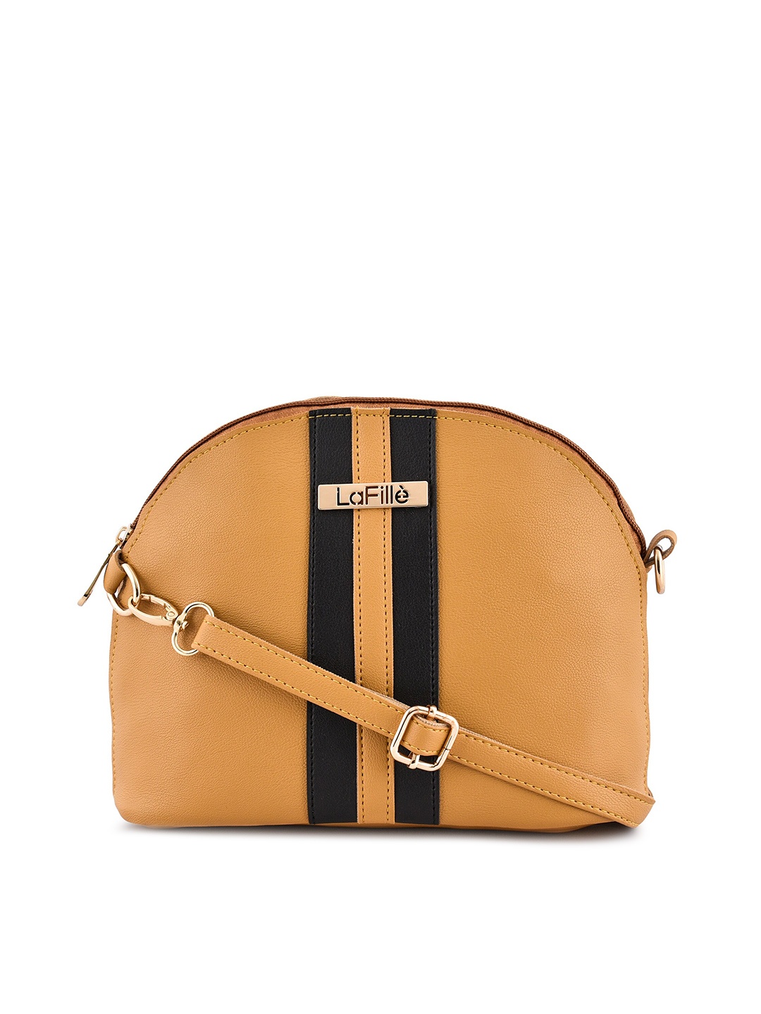 

LaFille Yellow & Black Striped Sling Bag