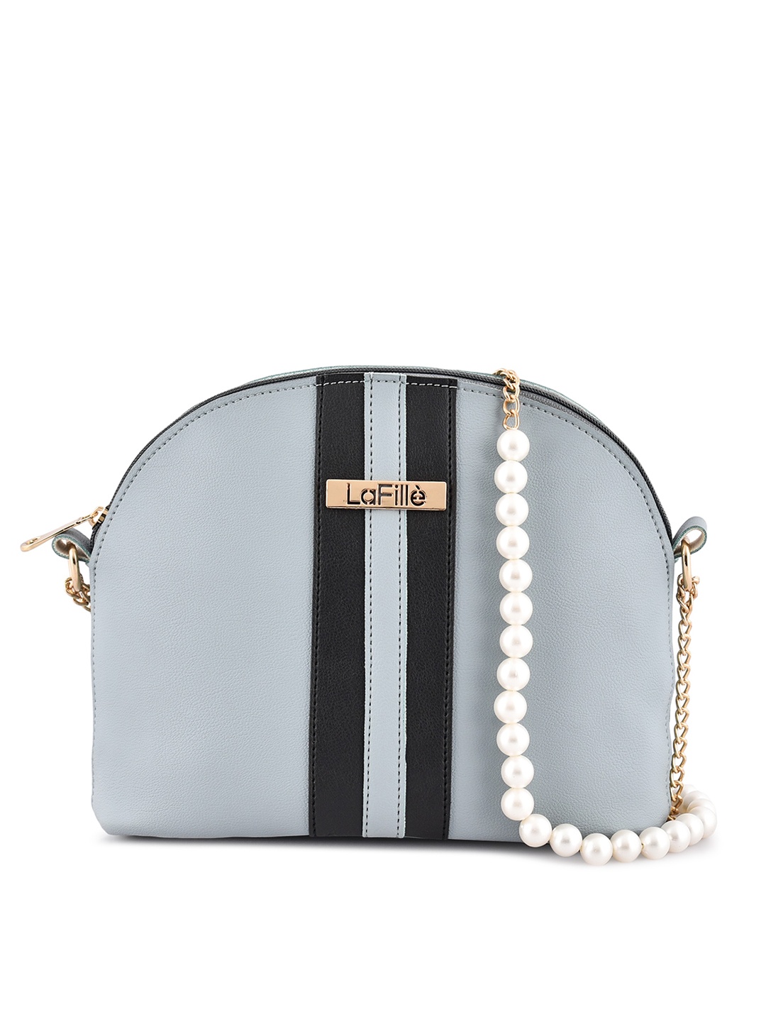 

LaFille Turquoise Blue & Black Striped Sling Bag