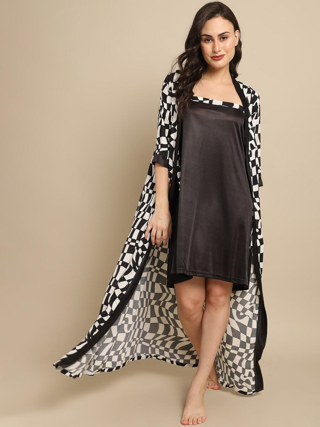 

Claura Women Black Printed Maxi Nightdress
