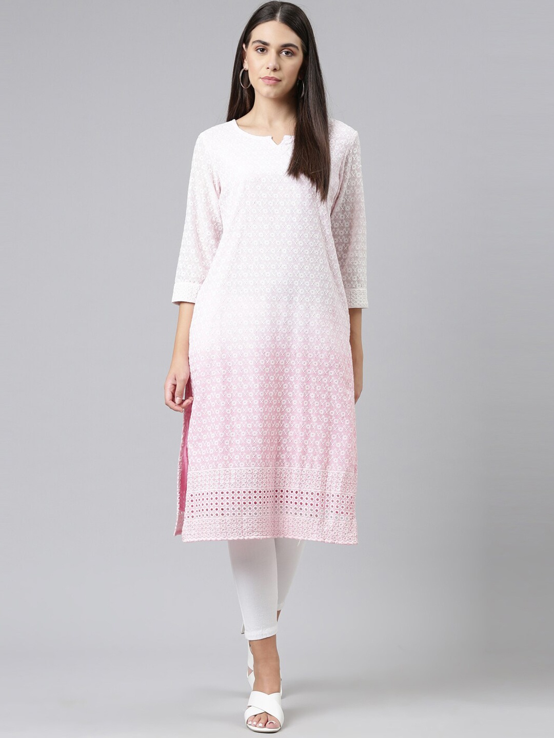 

Neerus Women Pink Ethnic Motifs Embroidered Chikankari Kurta