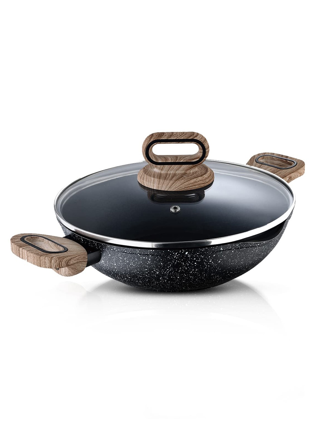 

Bergner Ultimate ILag Marble Non-Stick 24 cm (2 L) Induction Base Kadai with Glass Lid, Grey