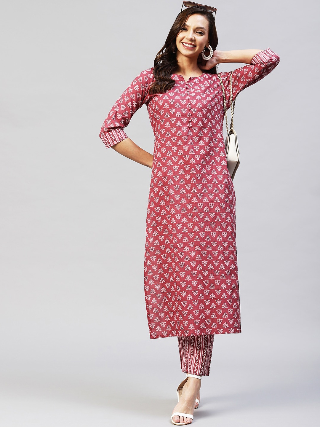 

KALINI Women Maroon Ethnic Motifs Printed Kurta with Trousers