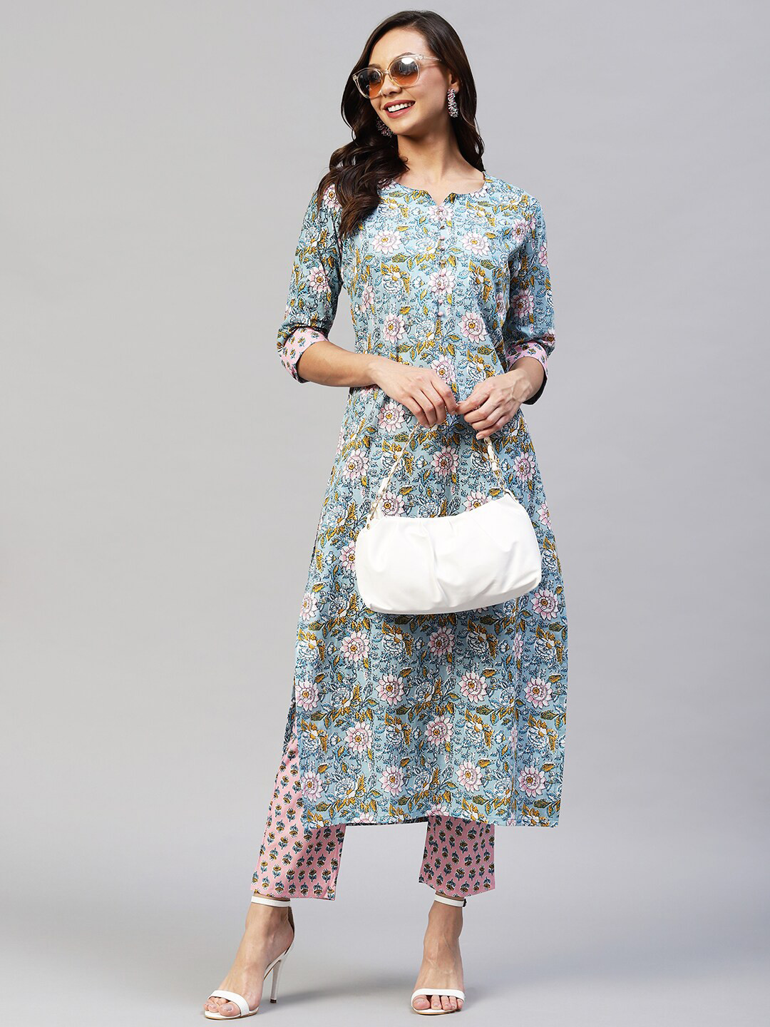 

KALINI Women Blue Ethnic Motifs Printed Kurta with Trousers
