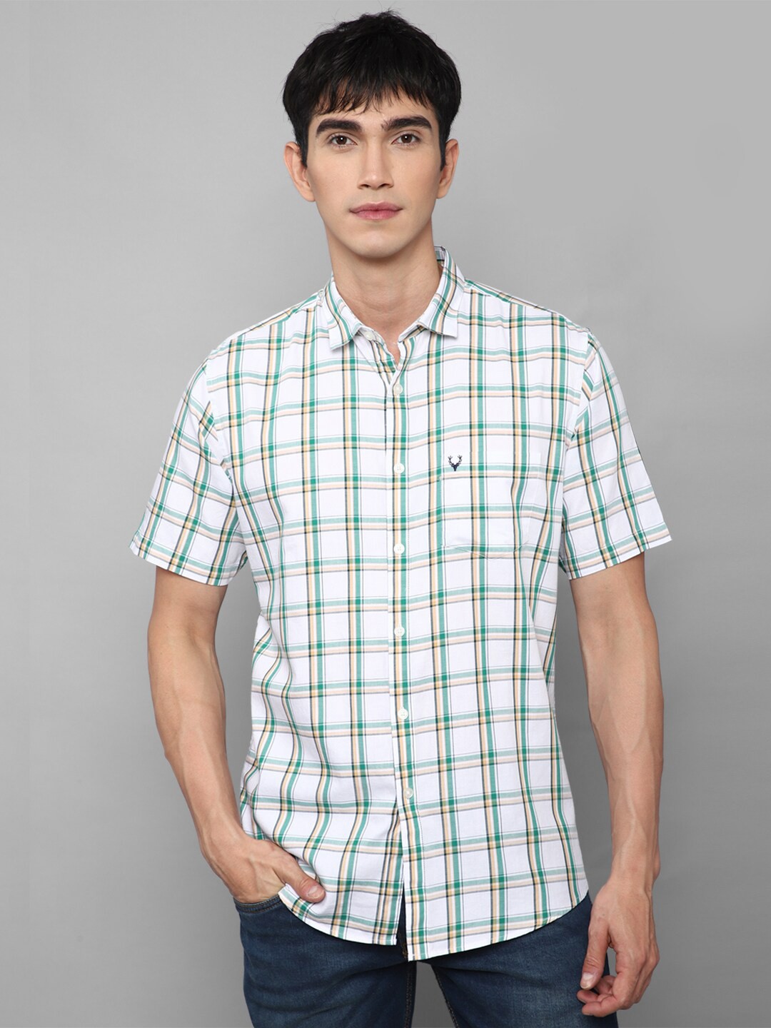 

Allen Solly Men White & Green Checked Cotton Slim Fit Casual Shirt