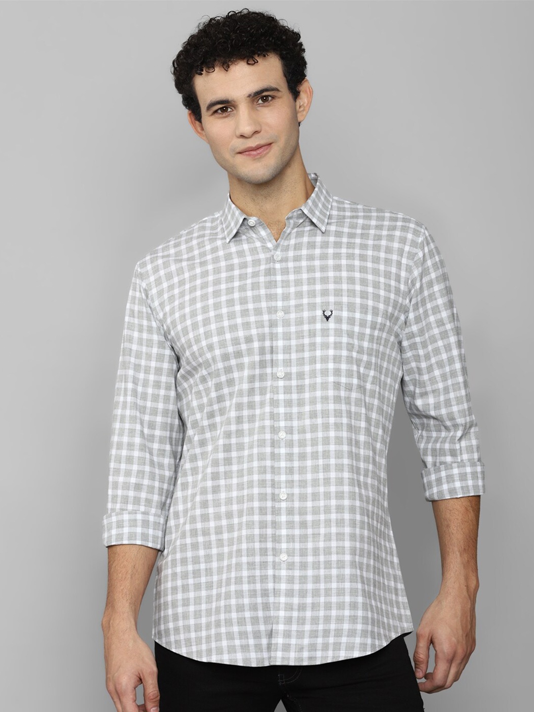 

Allen Solly Men Grey Slim Fit Checked Cotton Casual Shirt