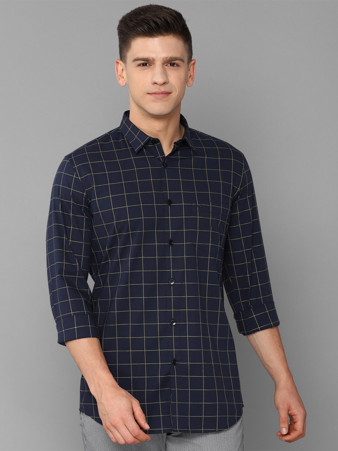 

Allen Solly Men Navy Blue Windowpane Checks Checked Casual Shirt