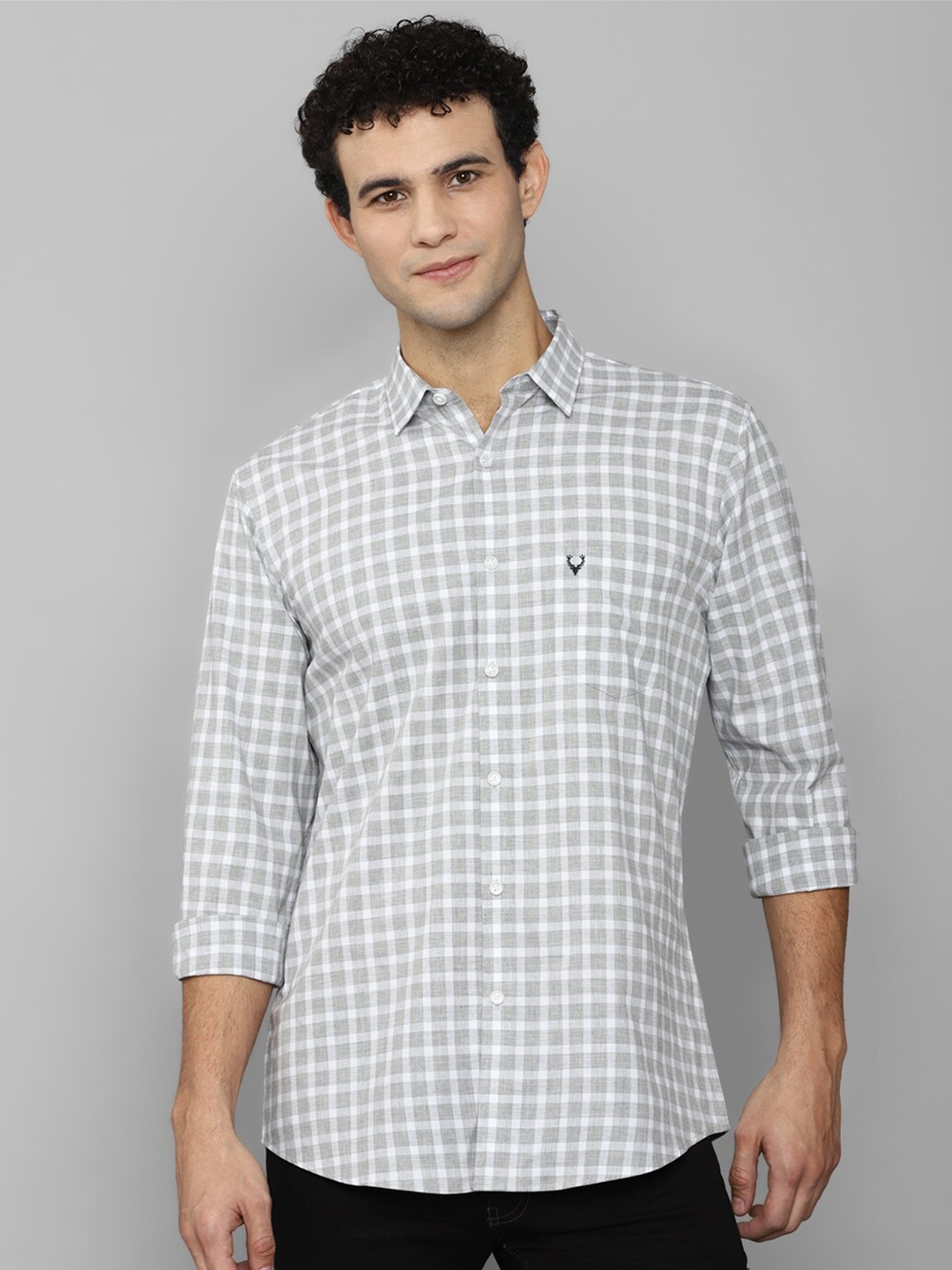 

Allen Solly Men Grey Slim Fit Checked Casual Shirt